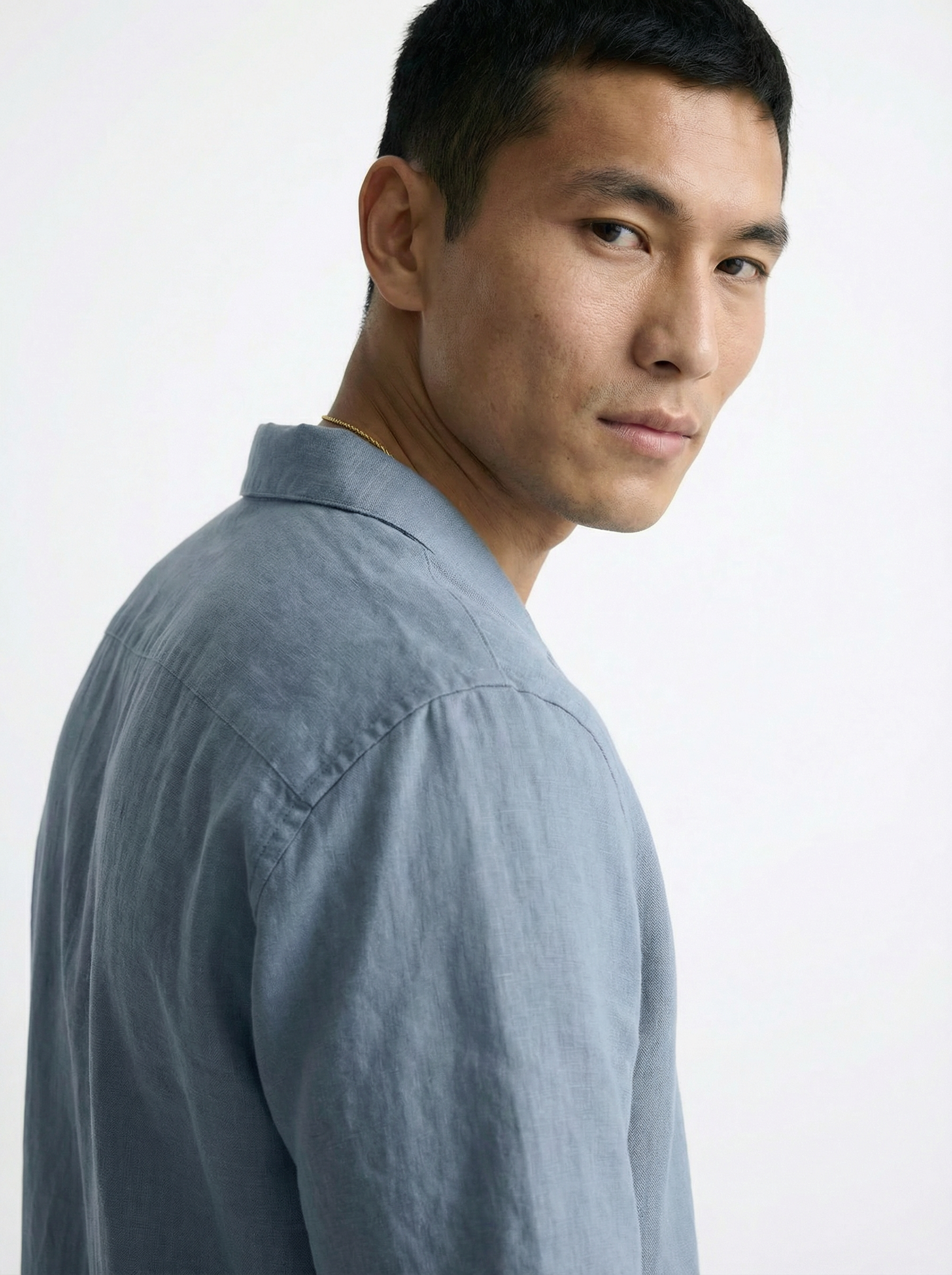 Linen Half Shirt - Blue