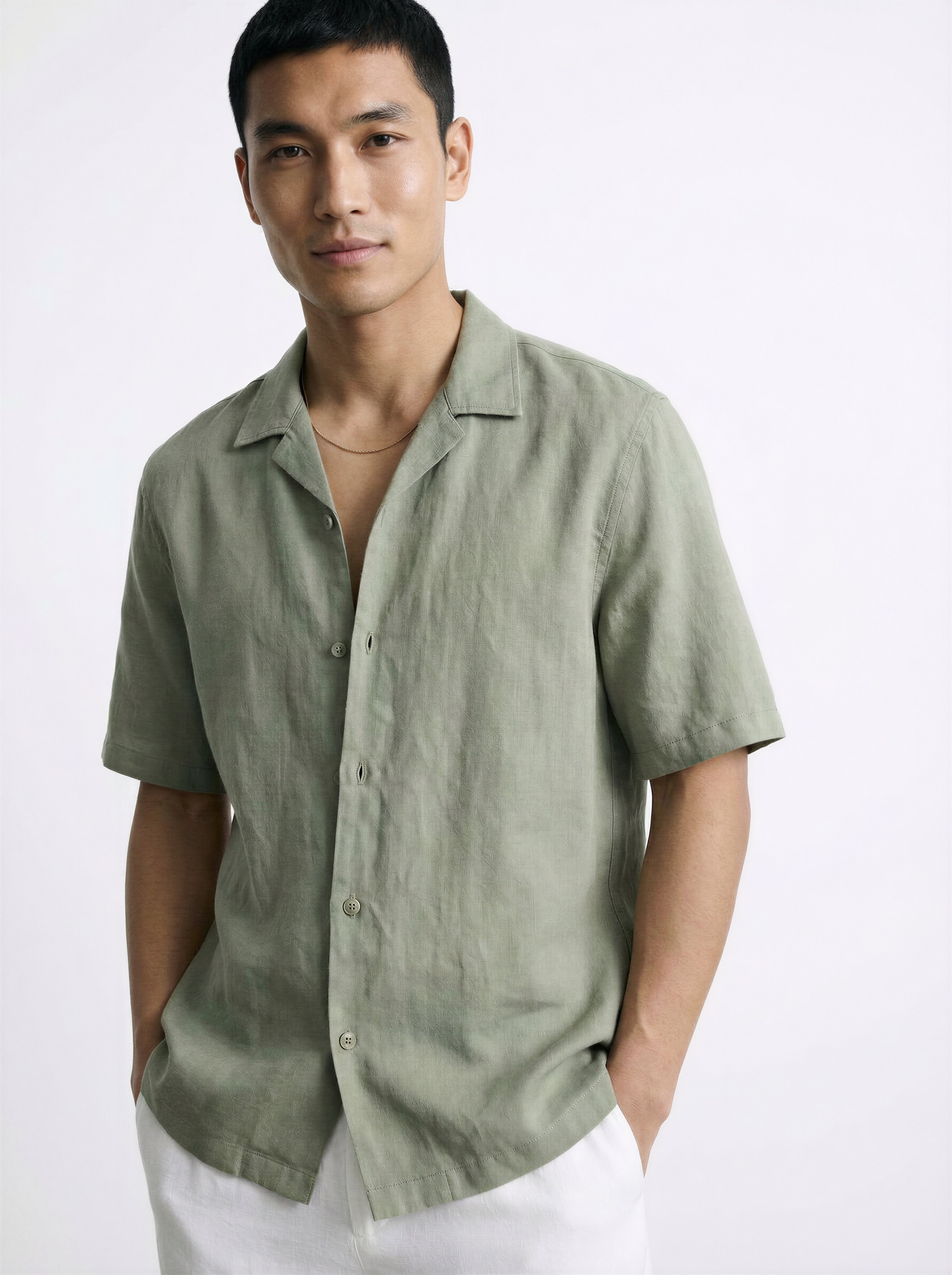 Linen Half Shirt - Green