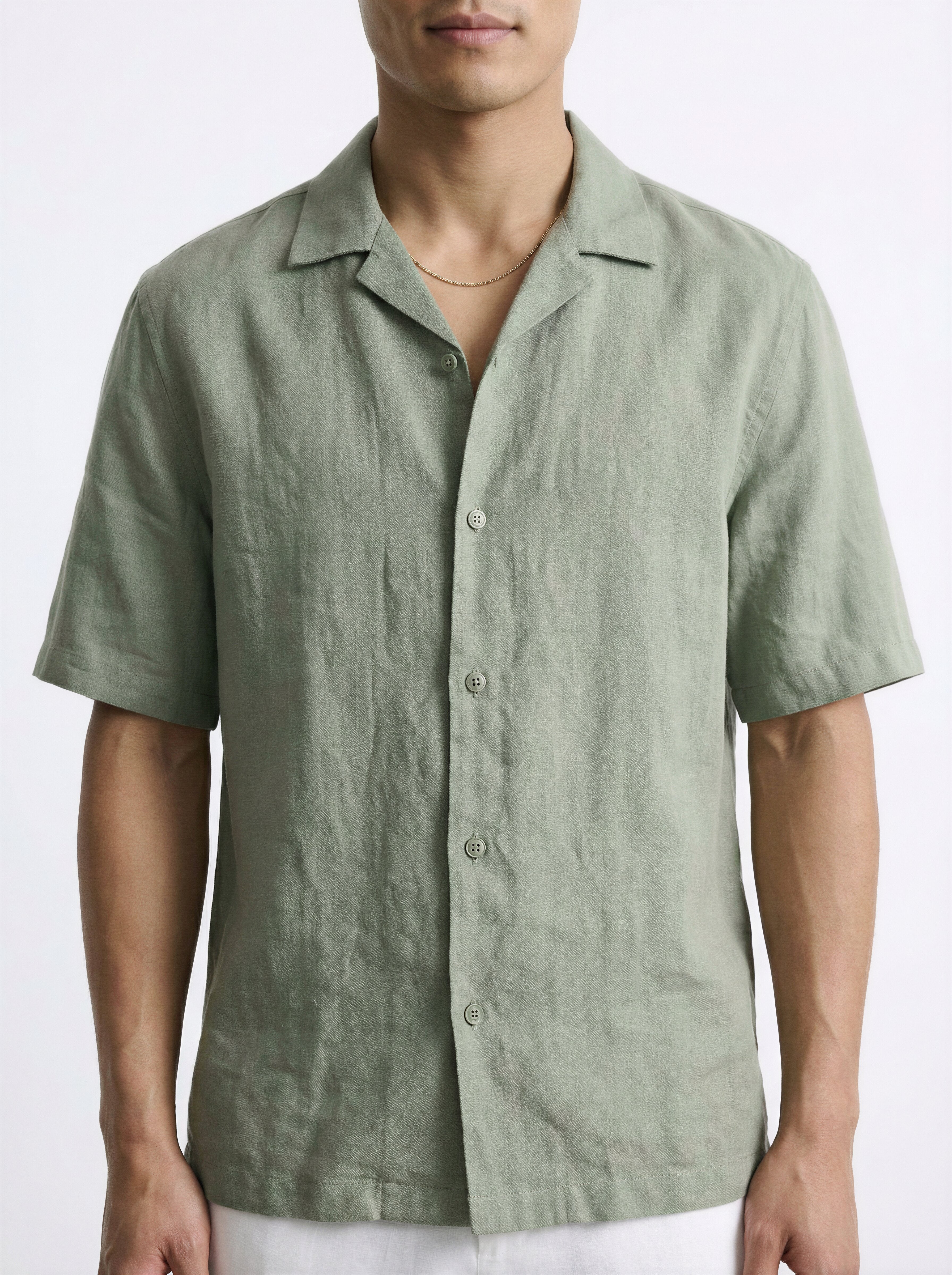 Linen Half Shirt - Green